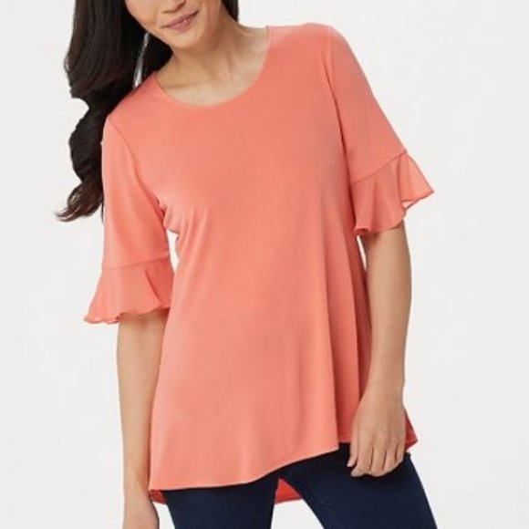 Susan Graver Tops - Susan Graver Liquid Knit Peplum Tunic Ruffles 1492